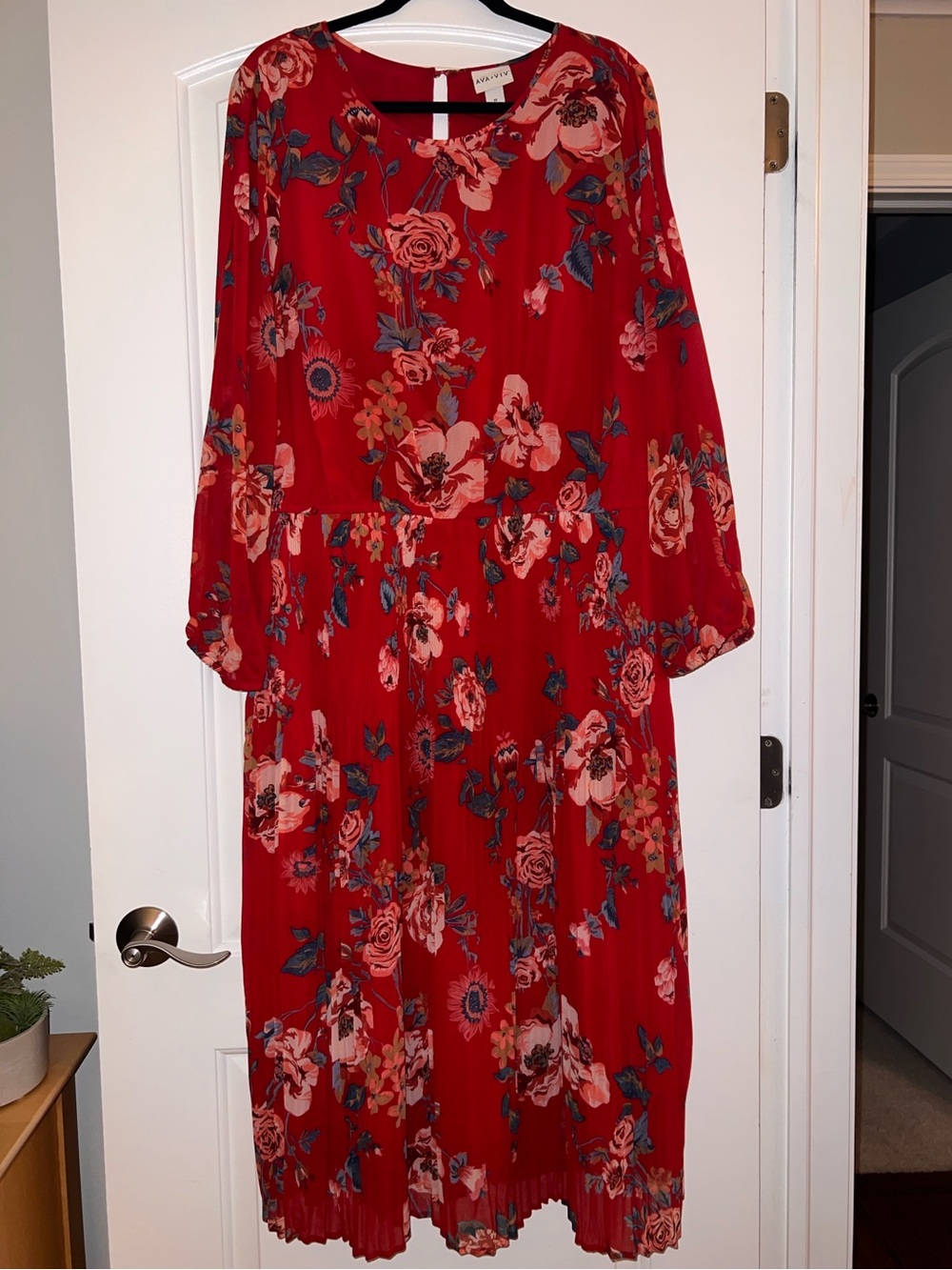 Ava & Viv Red Floral Long Sleeve Midi Dress